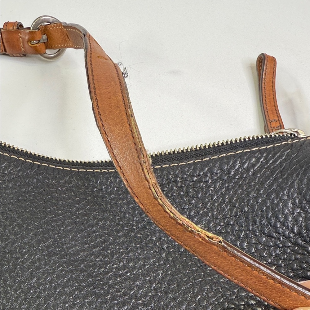 COACH VTG F10891 BLACK PEBBLE LEATHER CHELSEA SHOULDER BAG PURSE BROWN STRAP - Picture 9 of 12